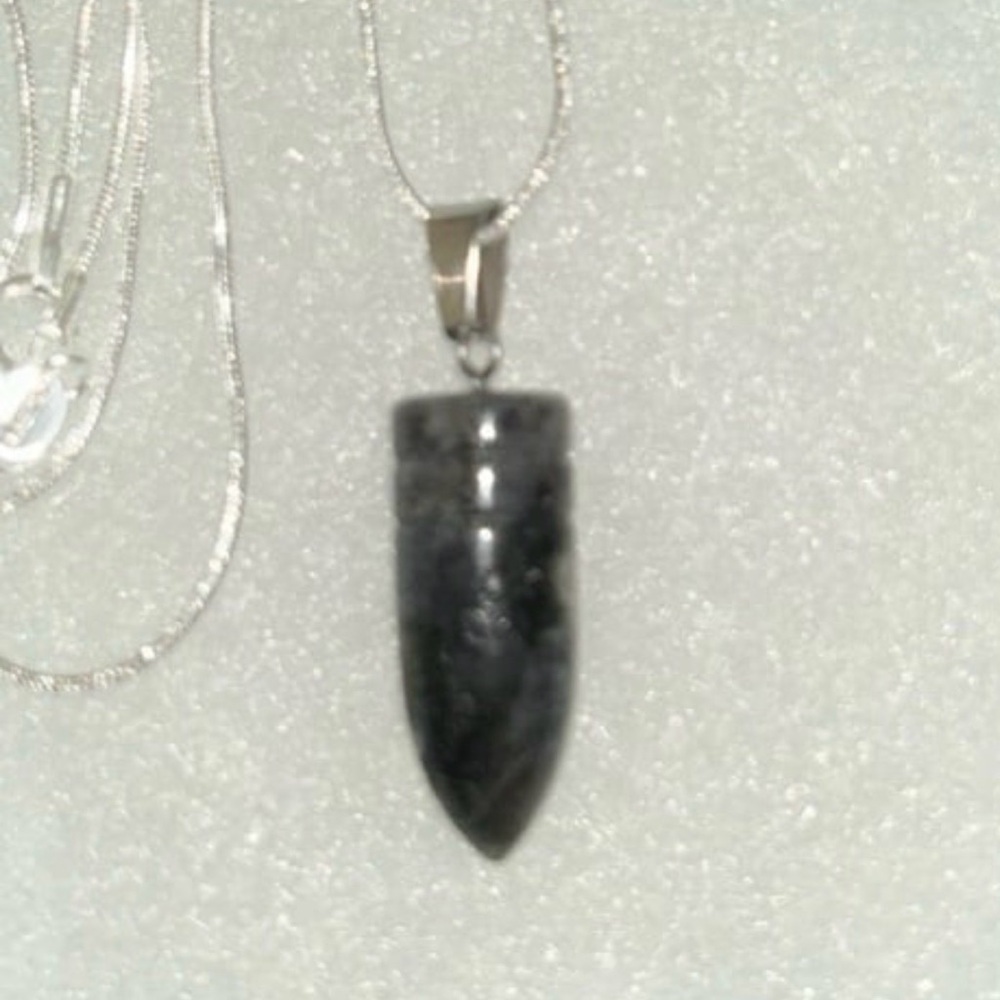Boho hippie Larvikite Sterling Silver Necklace 18”